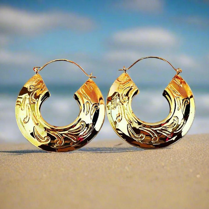 Elegant Embossed Gold Hoop Earrings