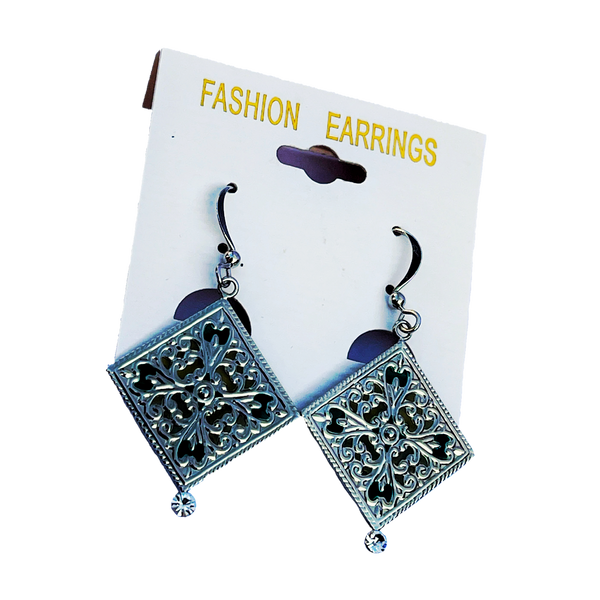 Vintage Floral Filigree Square Drop Earrings